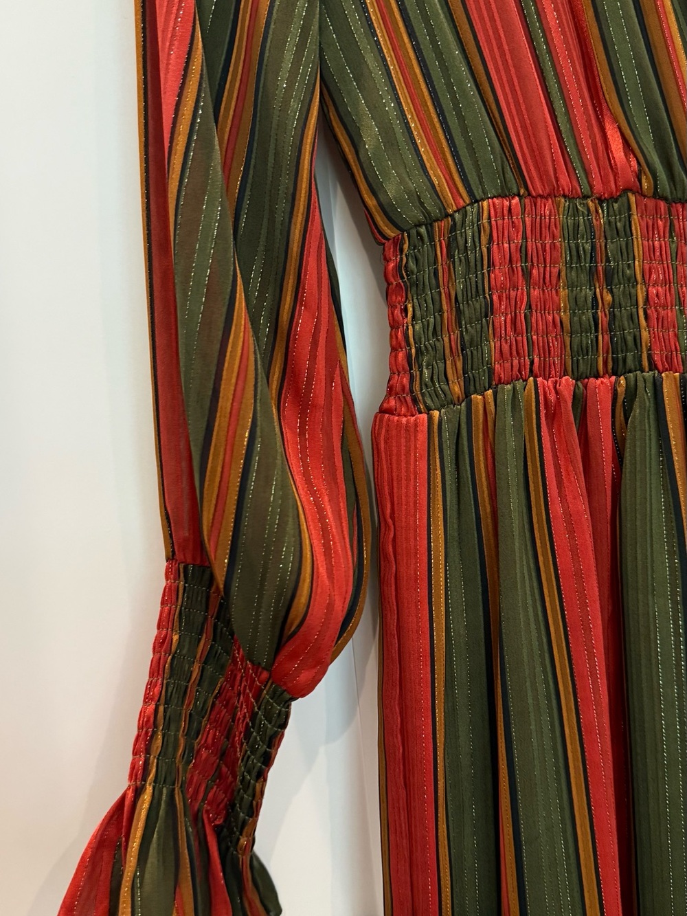 Striped Long Sleeve Wide-Leg Jumpsuit in shimmer Red and Green - Picture 3 of 4